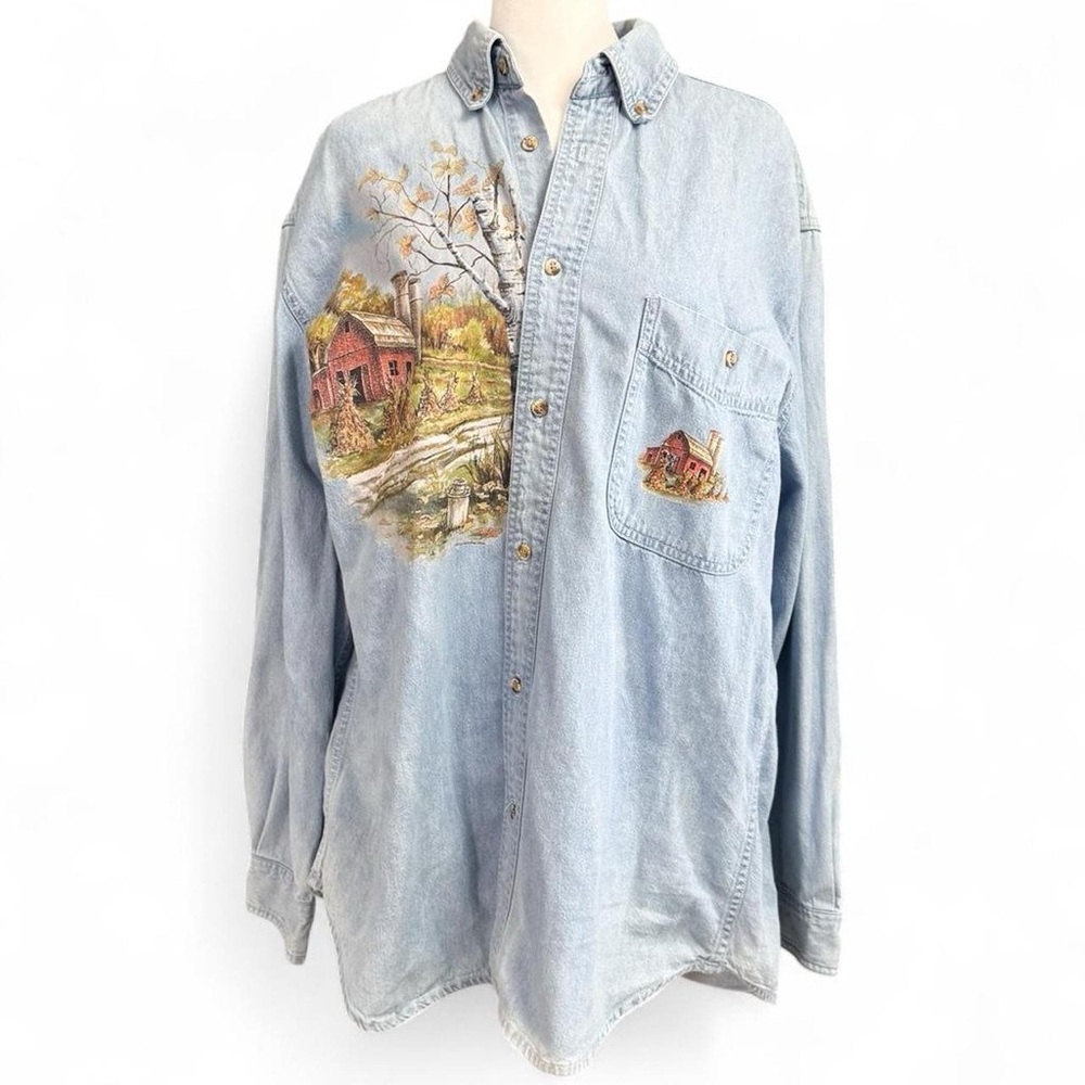 Vintage Peregrine Bay Denim Button Down Barn Scene Shirt M